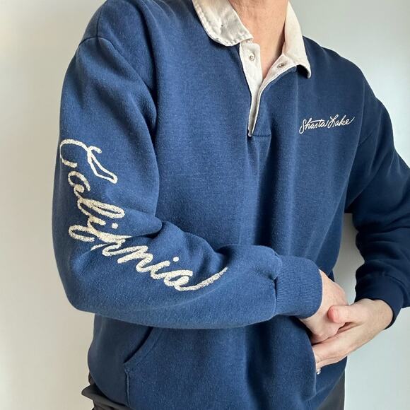 Vintage 70s Sweatshirt/Polo single Stitch Blue California Tourist Graphic Logo M - Picture 11 of 12